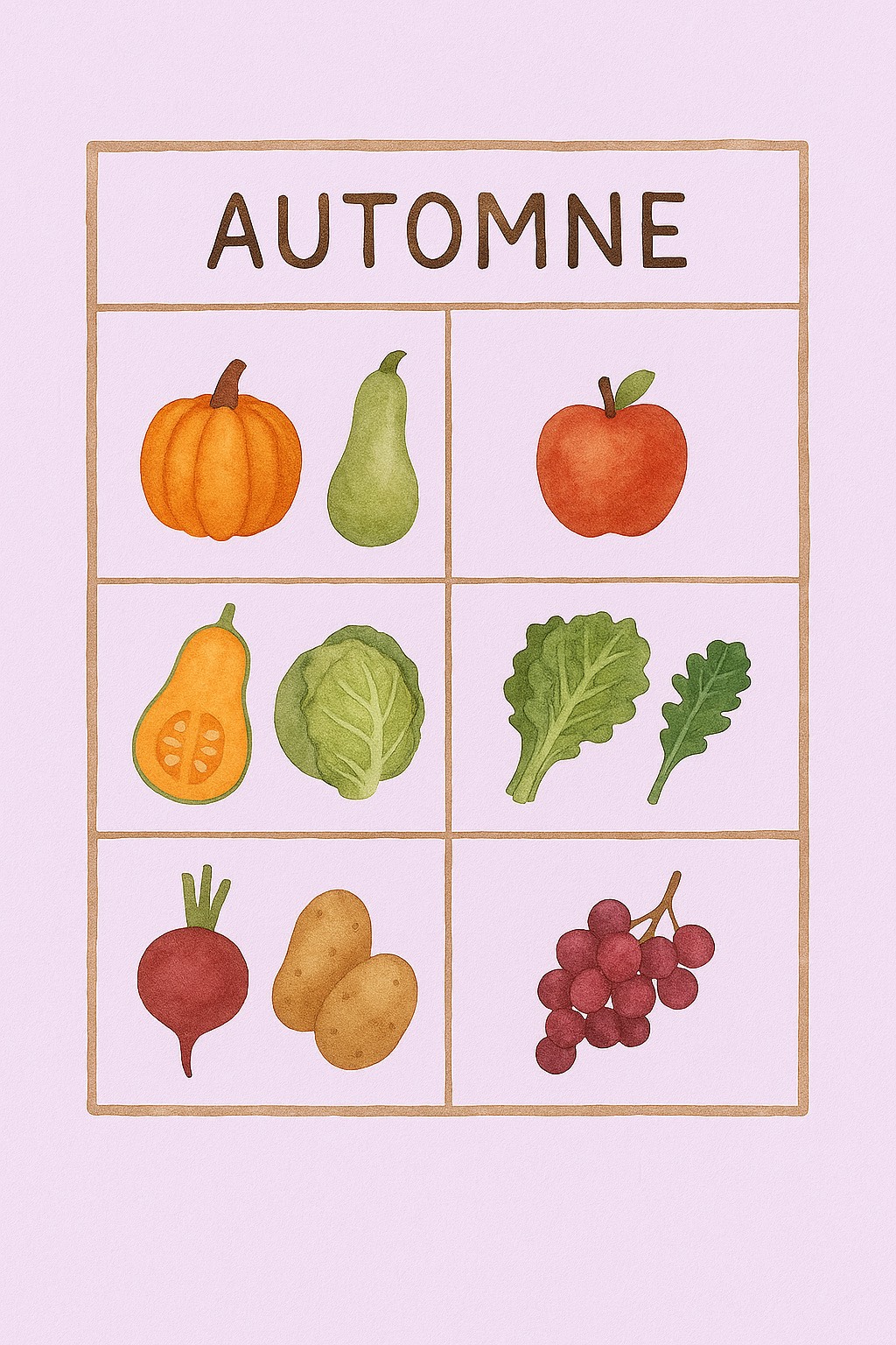 Tableau des fruits et légumes de&nbsp;saison